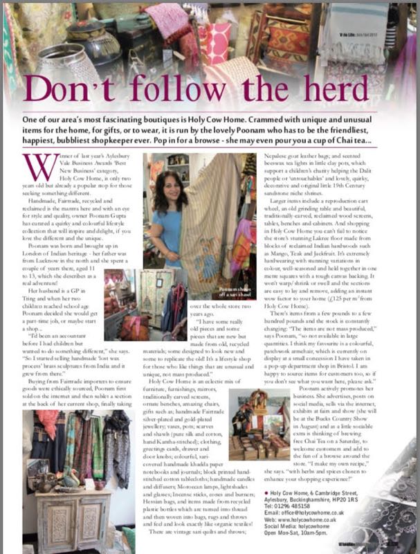 Vale magazine article about Holy Cow Home