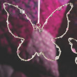 Cream wirework beaded single butterfly decoration, large