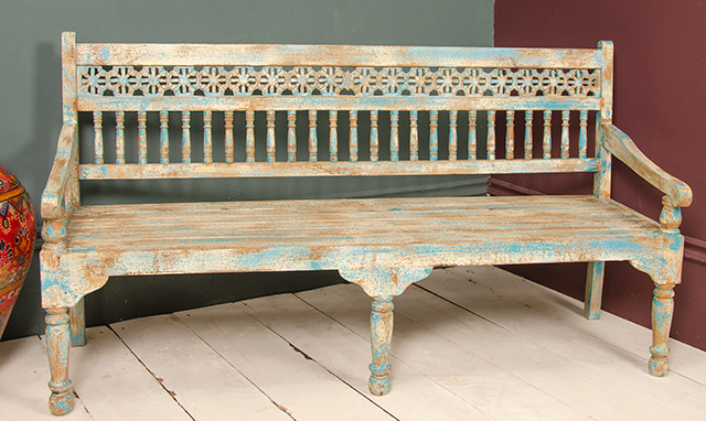 Hand Painted Distressed Wooden Bench, Hand Painted Wooden Benches